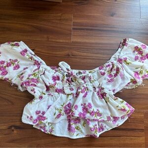Cream Ruffled Tie Front Crop Top